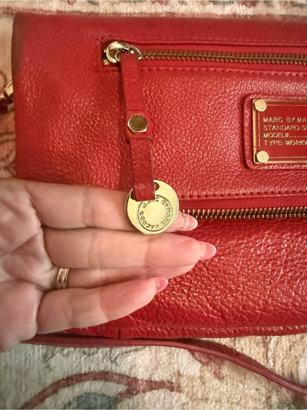 Marc by Marc Jacobs Red Leather Pebbled Crossbody with Gold Hardware - Picture 13 of 15